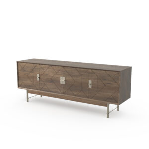 Geometric Walnut Console Cabinet