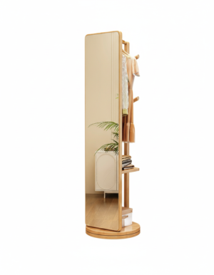Rotating solid wood full-length mirror