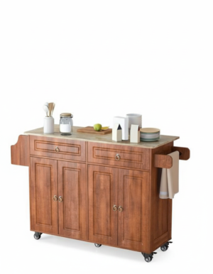 Large Storage Kitchen Island Cart with Spice & Towel Racks