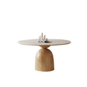 Wooden Cream Wind Rock Plate Round Dining Table