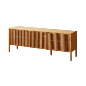 Minimalist Slatted Solid Wood TV Console