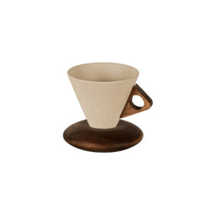 Vintage Cone Ceramic Cup with Wood Base