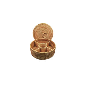 Woven Rattan Divided Serving Tray with Lid