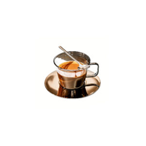 Smoky Gray Glass Coffee Cup & Saucer Set with Spoon