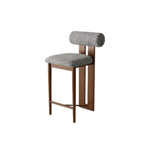 Modern Bouclé Bar Stool with Cylindrical Backrest