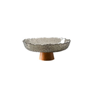 Glass Pedestal Fruit Bowl with Wooden Base