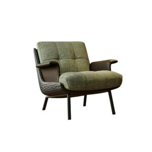 Modern Woven Leather & Linen Accent Lounge Chair