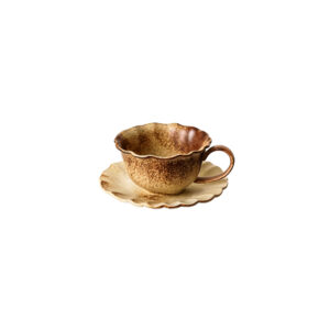 Retro Kiln-Glazed Ceramic Cup & Saucer Set
