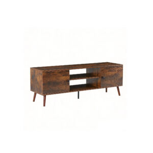 Modern Industrial TV Console with Adjustable Shelving and Solid Wood Tapered Legs