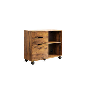 Modern Industrial Mobile Filing Cabinet with 3 Drawers and Open Storage Shelves