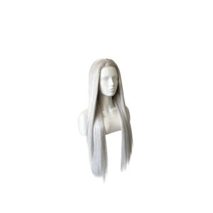 Premium Long Straight Platinum Silver Lace Front Synthetic Wig with Natural Hairline