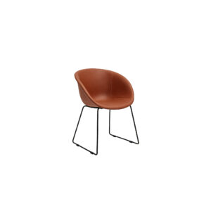 Nordic Tan Leather Shell Chair with Industrial Sled Base for Executive Study