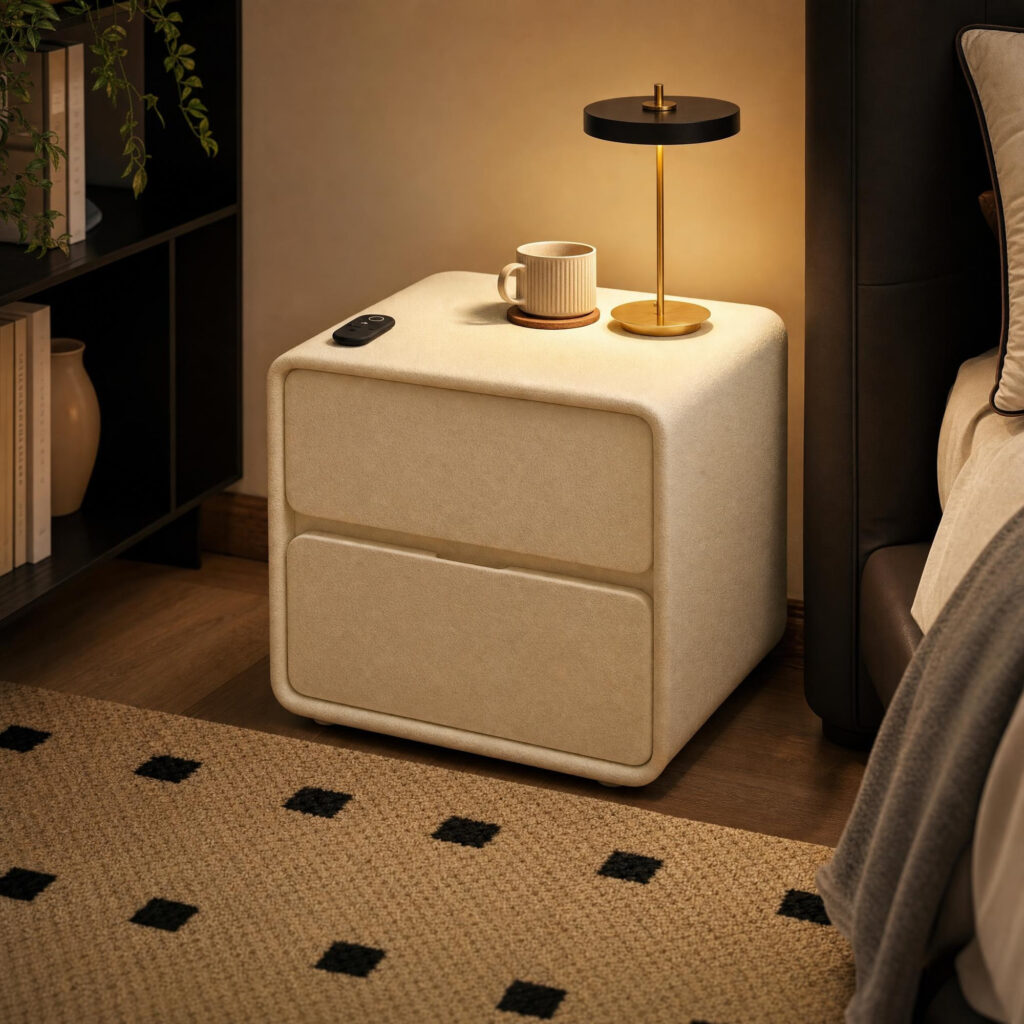 Natural Wood Bedside Cabinet in White, alternative campaign view