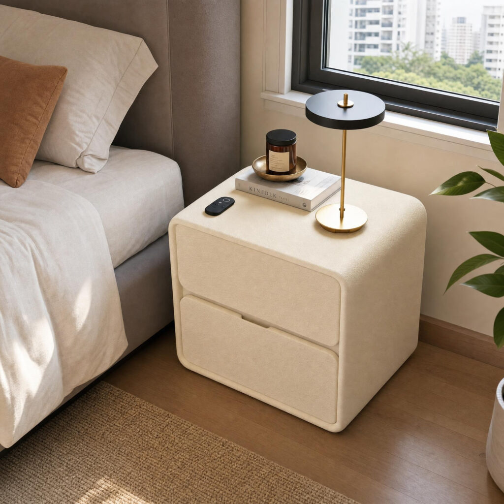 Natural Wood Bedside Cabinet in White, lifestyle setting 2