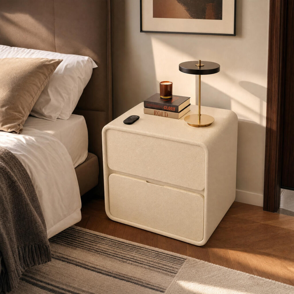 Natural Wood Bedside Cabinet in White, lifestyle setting 3