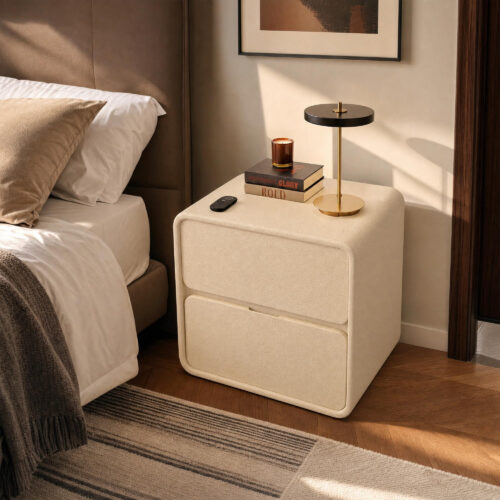Natural Wood Bedside Cabinet in White, lifestyle setting 3