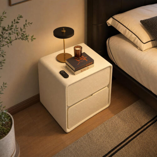 Natural Wood Bedside Cabinet in White, lifestyle setting 4