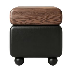 Simple Cream Colored Bedside Cabinet in Black, white-background front or three-quarter view