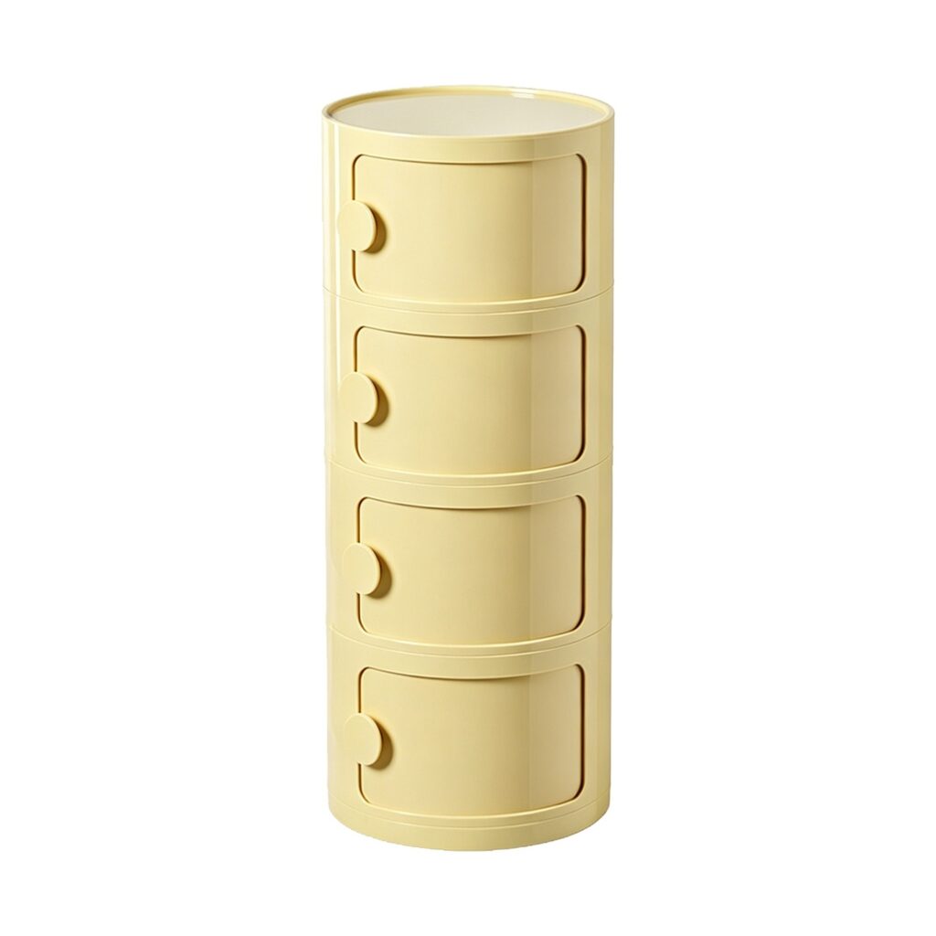 Round Bedside Cabinet in Yellow, white-background front or three-quarter view
