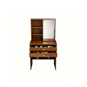 Vanity Table Set in Walnut, white-background front or three-quarter view