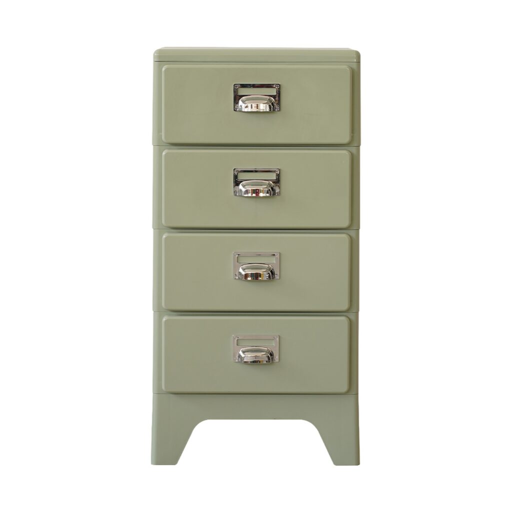 Narrow Storage Cabinet in Green, white-background front or three-quarter view