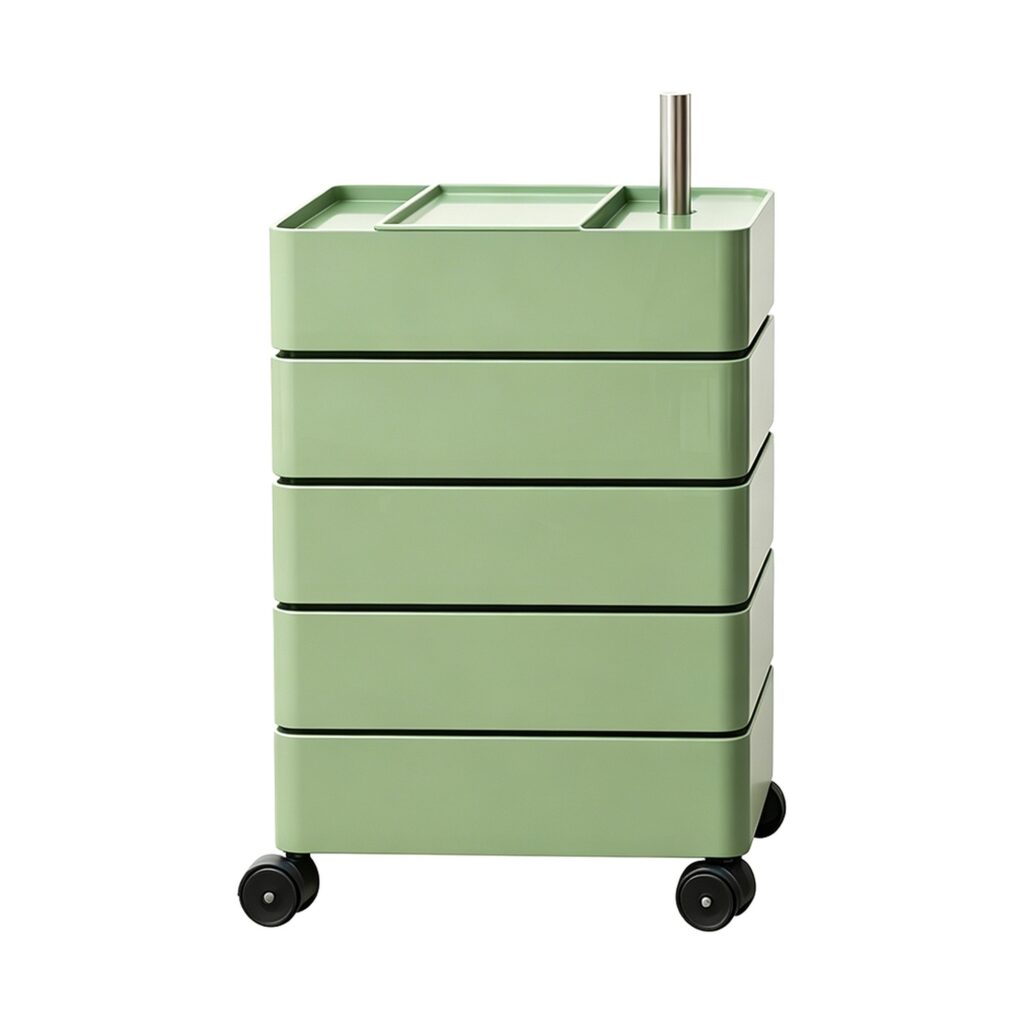 Rotating Storage Cabinet in Green, white-background rear or detail view