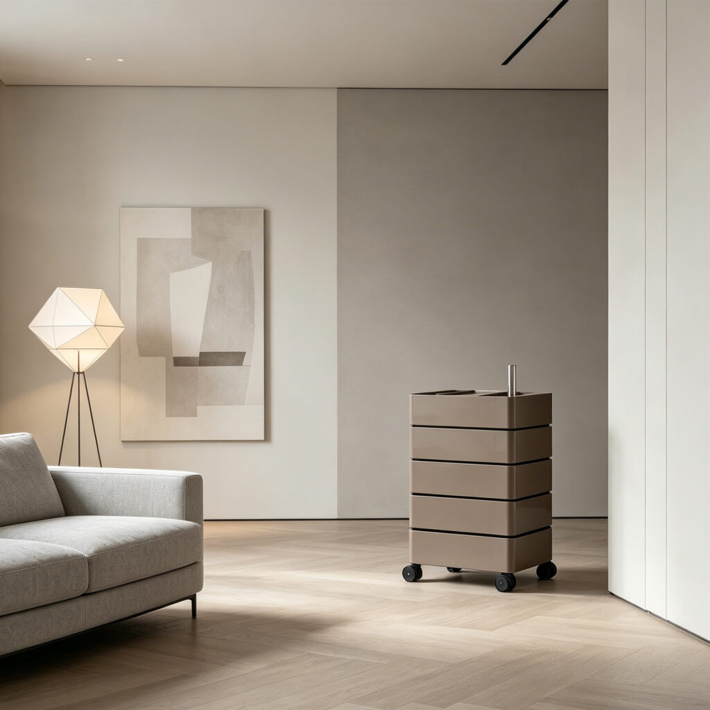Rotating Storage Cabinet in Grey, lifestyle setting 1
