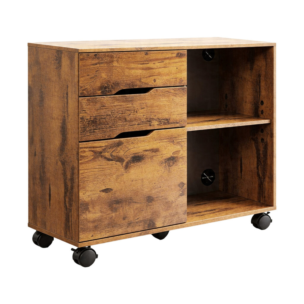 Rustic Wood Grain Storage Cabinet, white-background front or three-quarter view