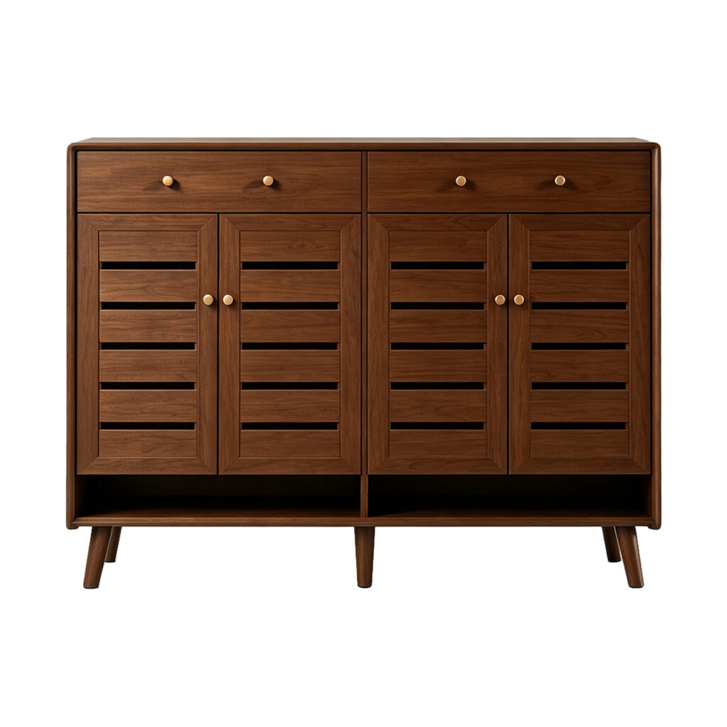 Rubberwood Shoe Cabinet, white-background front or three-quarter view