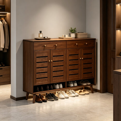 Rubberwood Shoe Cabinet, lifestyle setting 1