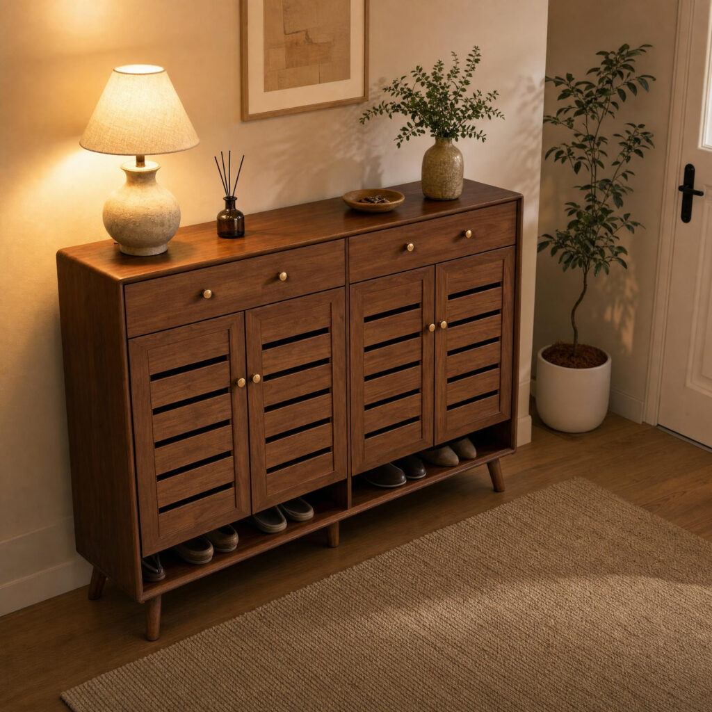 Rubberwood Shoe Cabinet, lifestyle setting 4