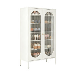 Linear Metal Utility Storage Cabinet in White, white-background front or three-quarter view