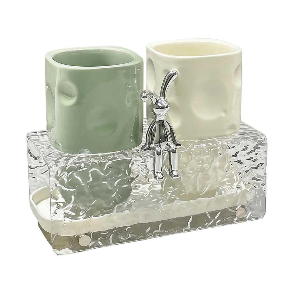 Ceramic Utensil Holder with Acrylic Base, white-background front or three-quarter view
