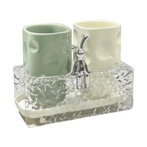 Ceramic Utensil Holder with Acrylic Base, white-background front or three-quarter view