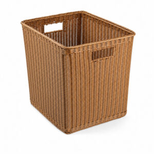 Rattan Style Plastic Storage Basket, white-background rear or detail view