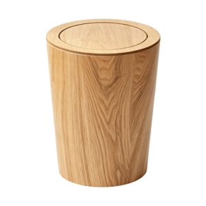 Durable Wood Grain Trash Can in Wood, white-background rear or detail view