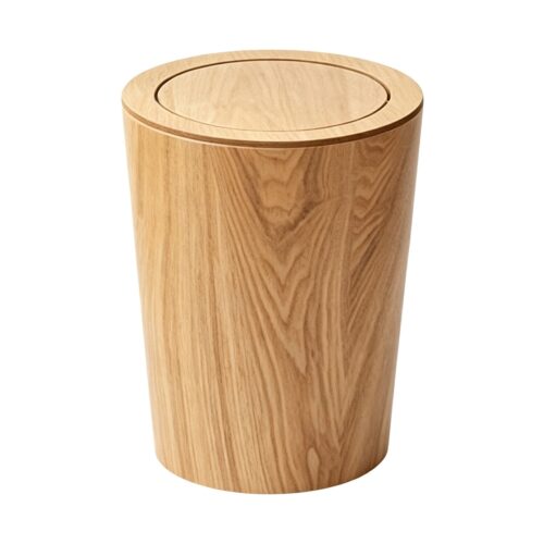 Durable Wood Grain Trash Can in Wood, white-background rear or detail view