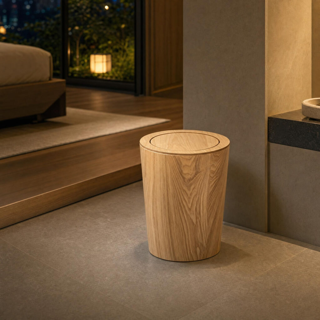 Durable Wood Grain Trash Can in Wood, alternative campaign view
