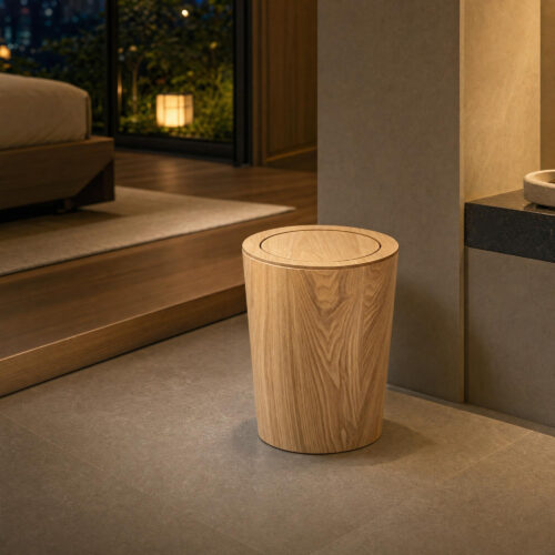 Durable Wood Grain Trash Can in Wood, alternative campaign view