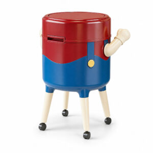 Decorative Mobile Waste Bin, white-background rear or detail view
