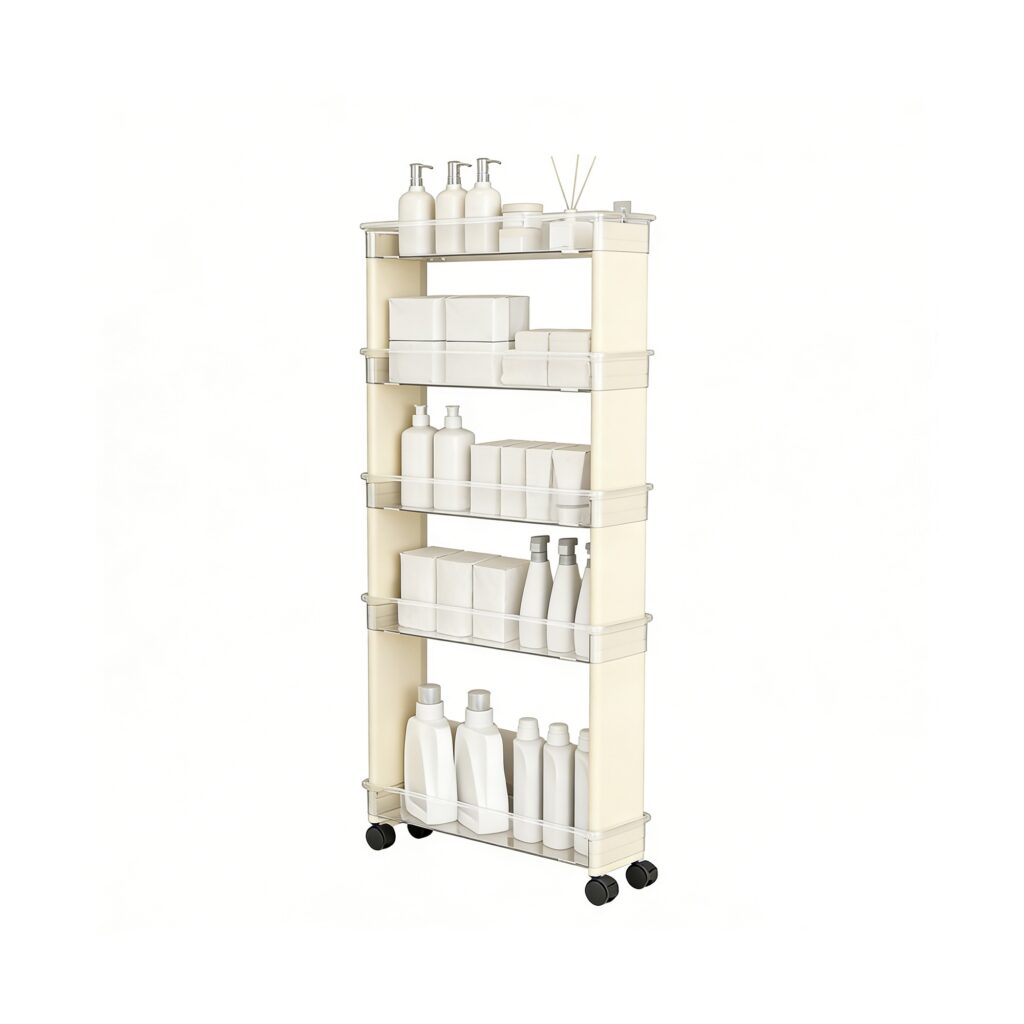 Multi-Tier Slim Storage Trolley in White, white-background rear or detail view