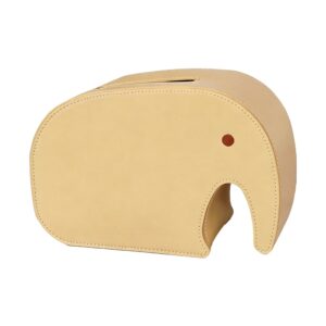 Elephant PU Leather Tissue Box Holder in Beige, white-background front or three-quarter view
