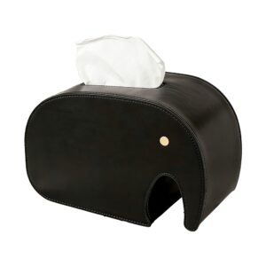 Elephant PU Leather Tissue Box Holder in Black, white-background front or three-quarter view