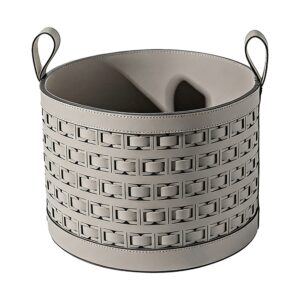 Lattice Pattern Leather Storage Basket in Grey, white-background front or three-quarter view