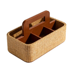 Natural Rattan Multi-Compartment Caddy, white-background front or three-quarter view