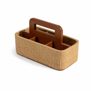 Natural Rattan Multi-Compartment Caddy, white-background rear or detail view