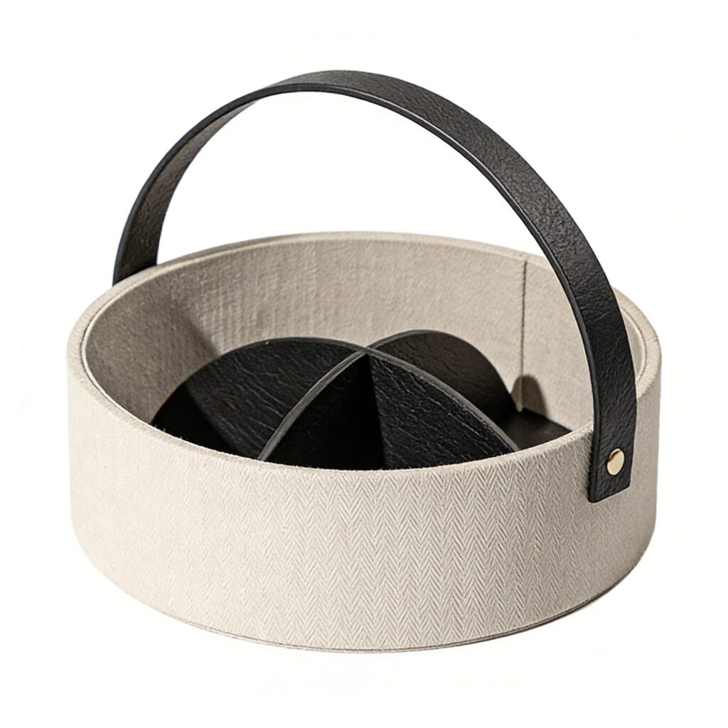Round Divided Storage Basket in Black, white-background front or three-quarter view