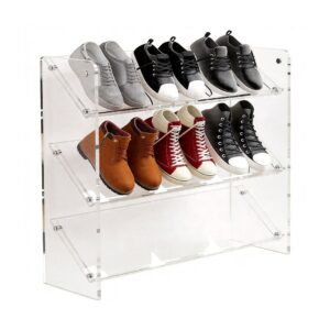 3-Tier Clear Acrylic Shoe Rack, white-background front or three-quarter view