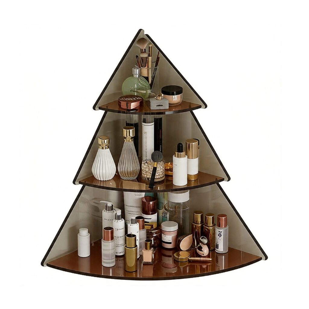 Tower 3-Tier Corner Storage Shelf in Coffee, white-background front or three-quarter view