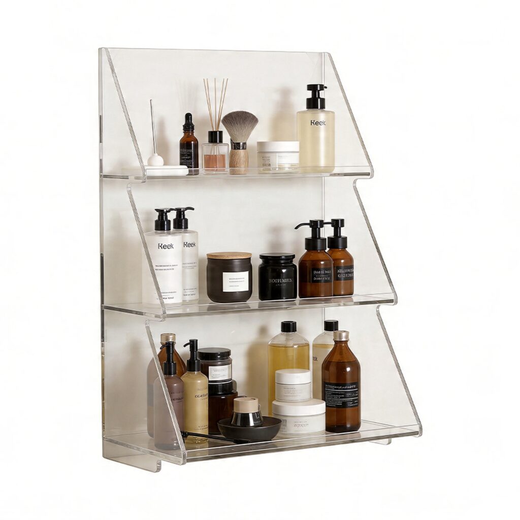 3-Tier Wall Mounted Acrylic Tree Shelf, white-background front or three-quarter view